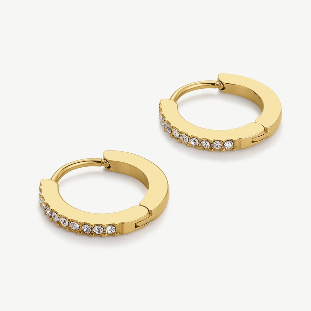 D.Louise Yellow Gold Tone Plated Stainless Steel Tennis Huggie Hoop Earrings THE-035