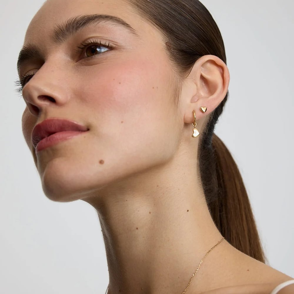 D.Louise Yellow Gold Tone Plated Stainless Steel Bubble Heart Pendant Hoop Earrings NAE-18