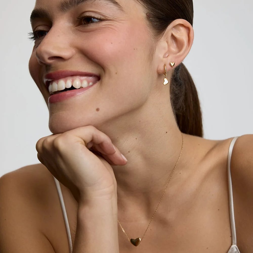 D.Louise Yellow Gold Tone Plated Stainless Steel Bubble Heart Pendant Hoop Earrings NAE-18