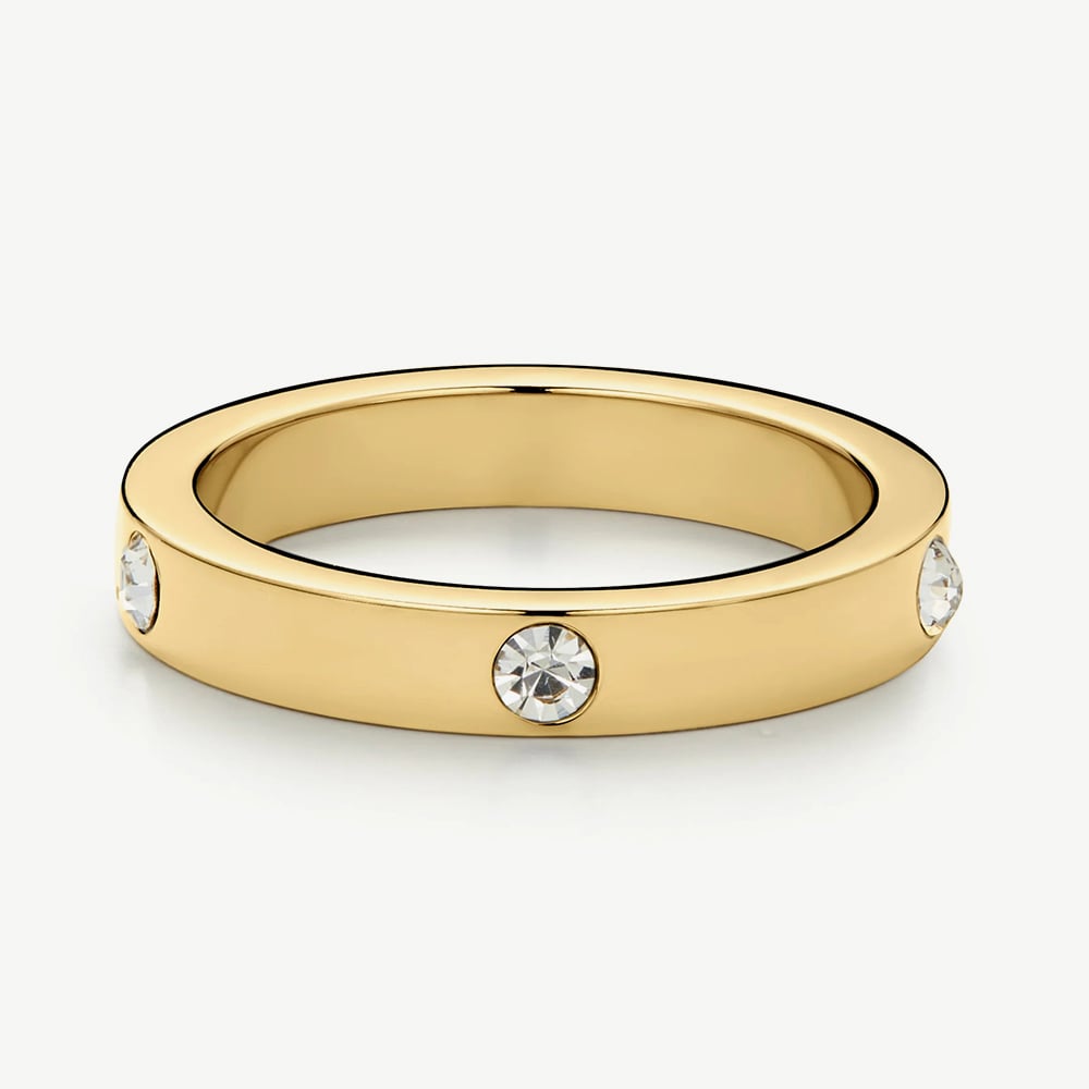 D.Louise Yellow Gold Tone Plated Stainless Steel Cryctal Eternity Stacking Ring YBR-007