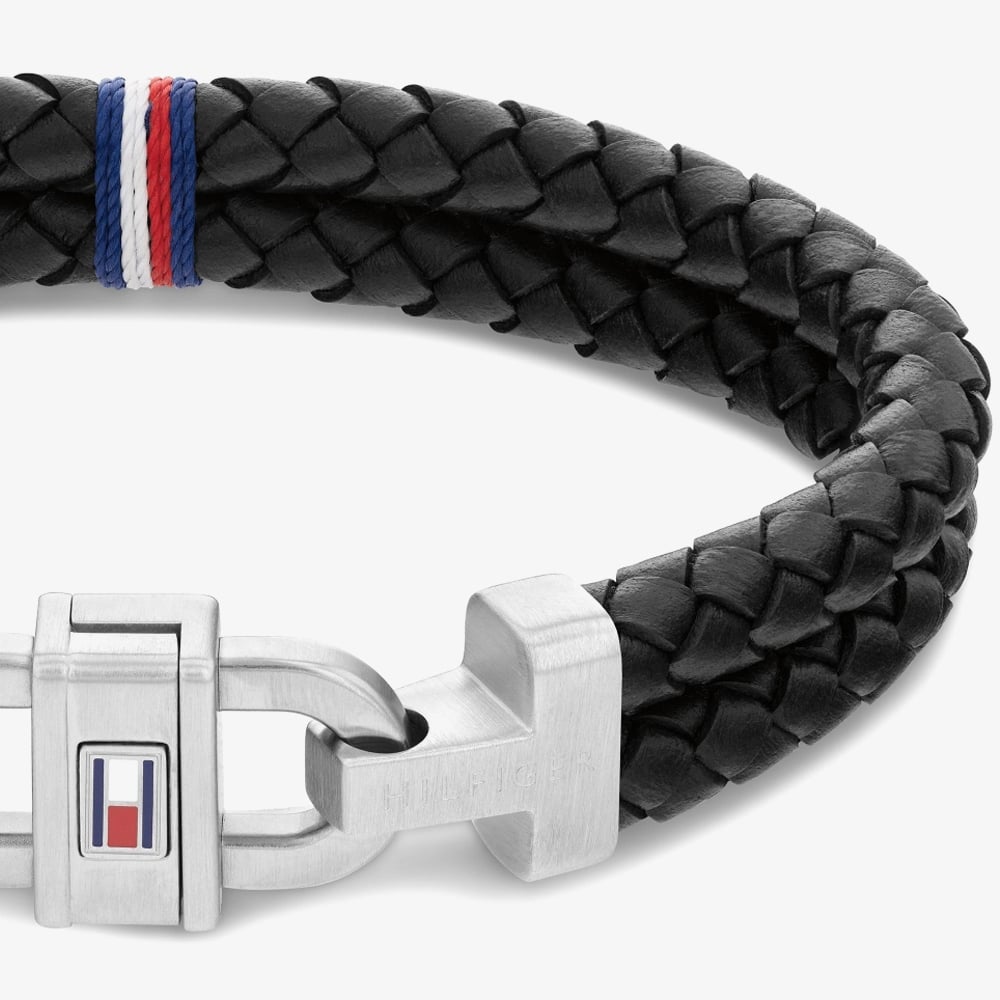 Tommy Hilfiger Carabiner Black Leather Two-Row Bracelet 2790361