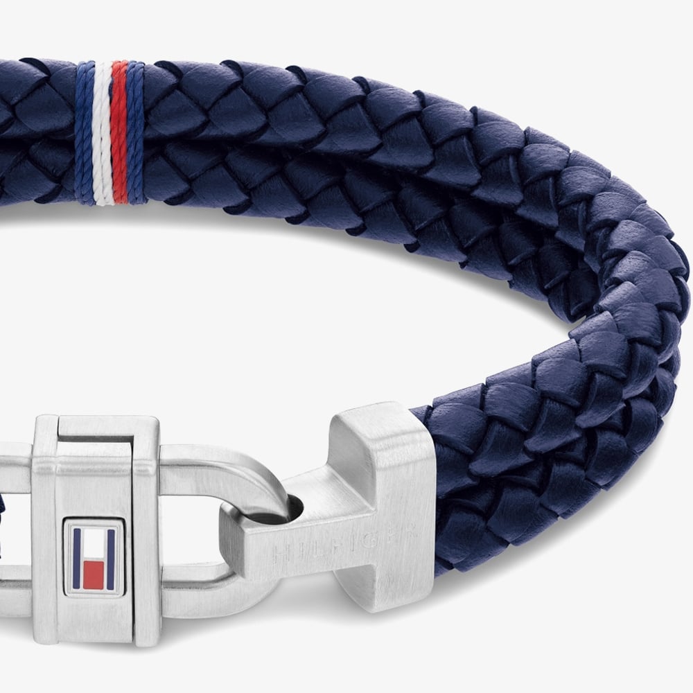 Tommy Hilfiger Carabiner Navy Leather Two-Row Bracelet 2790362