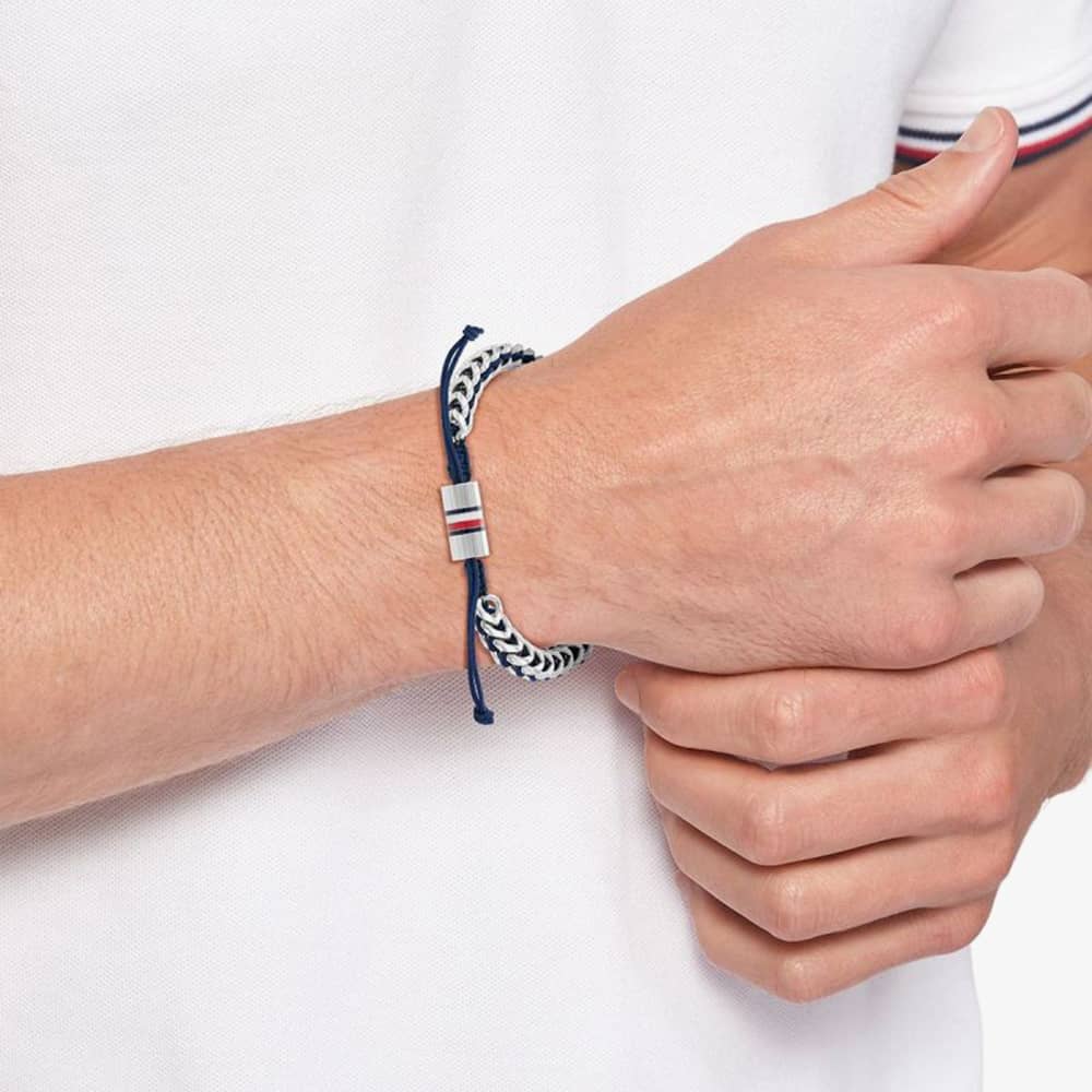 Tommy Hilfiger Braided Stainless Steel Navy Nylon Bracelet 2790511
