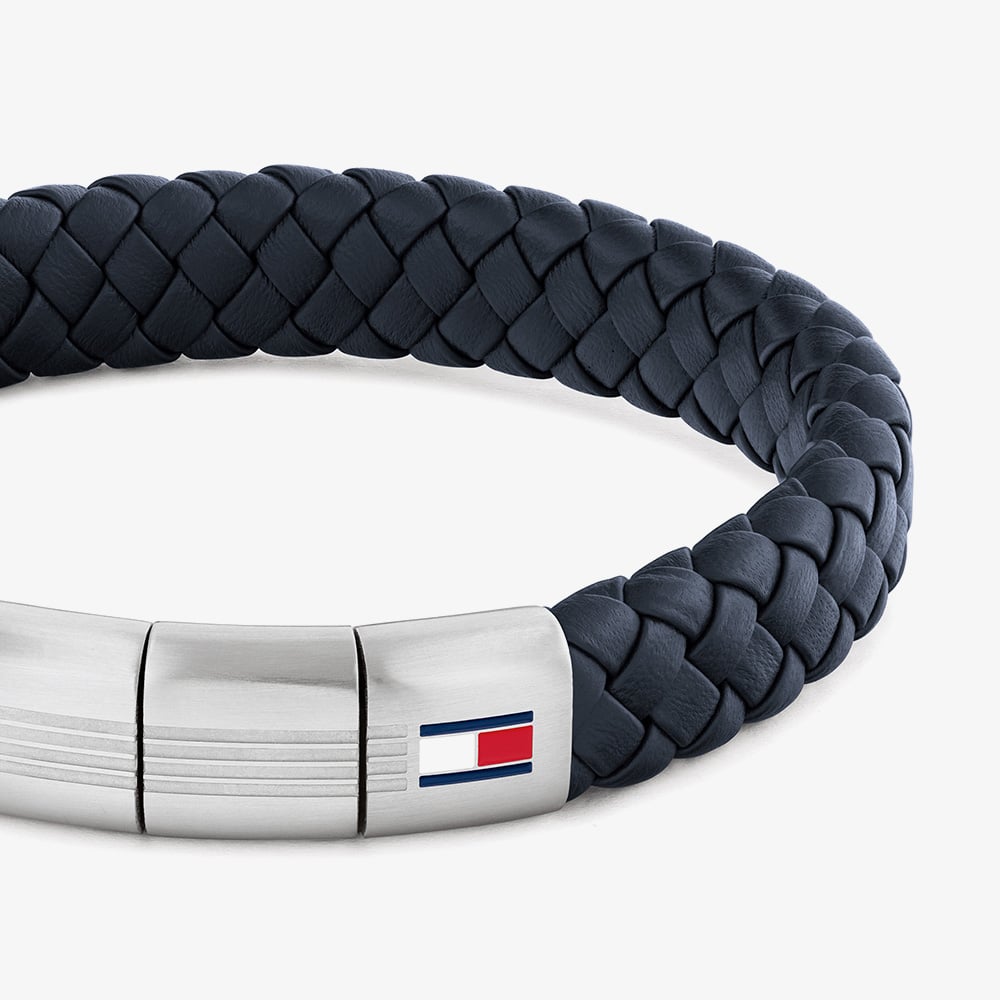Tommy Hilfiger Navy Braided Stainless Steel Clasp Leather Bracelet 2790660
