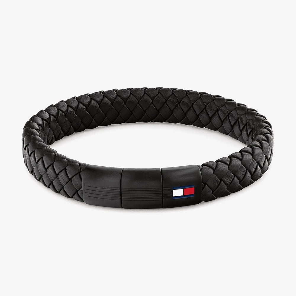 Tommy Hilfiger Black Clasp Braided Leather Bracelet 2790662