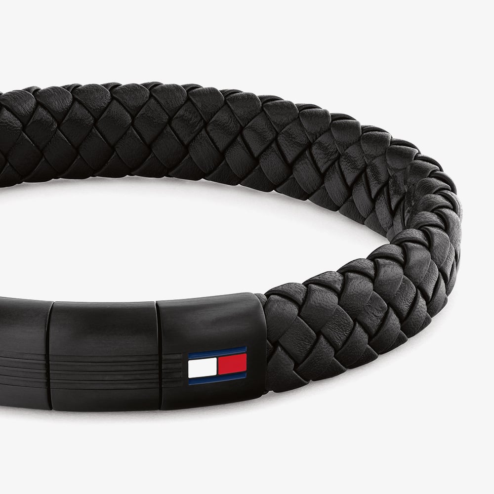 Tommy Hilfiger Black Clasp Braided Leather Bracelet 2790662