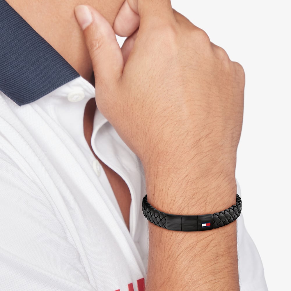 Tommy Hilfiger Black Clasp Braided Leather Bracelet 2790662