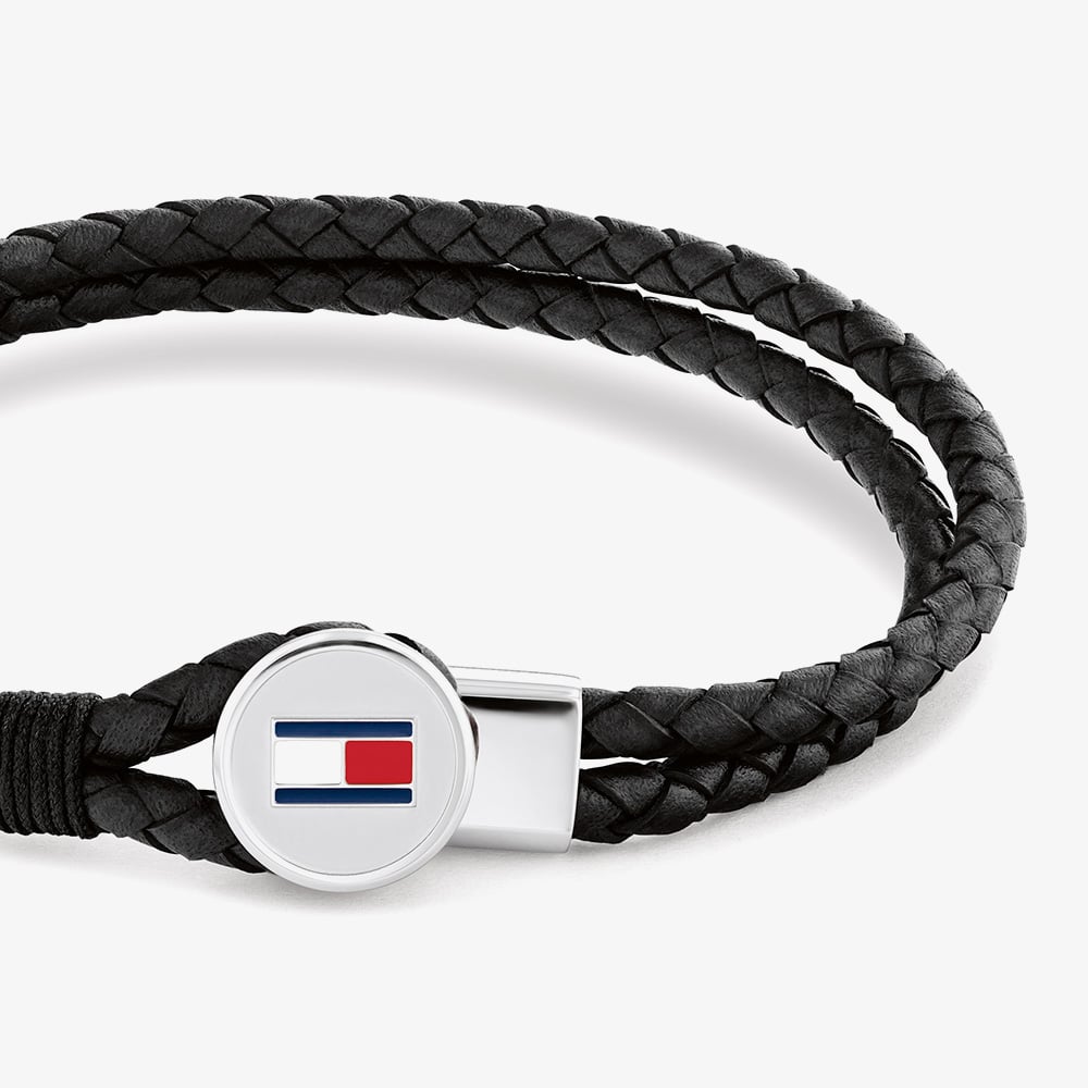Tommy Hilfiger Bruce Braided Black Leather Bracelet 2790654