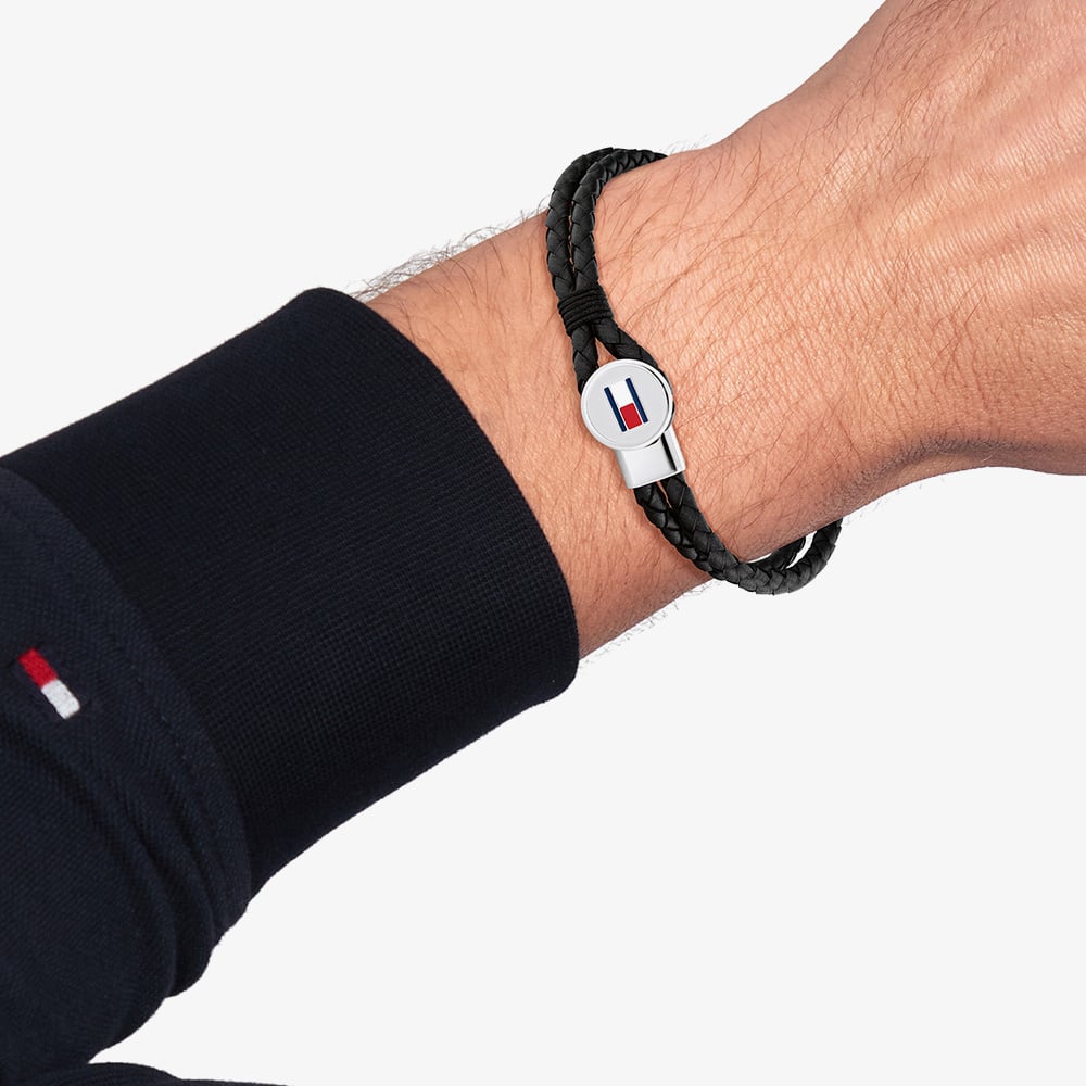 Tommy Hilfiger Bruce Braided Black Leather Bracelet 2790654
