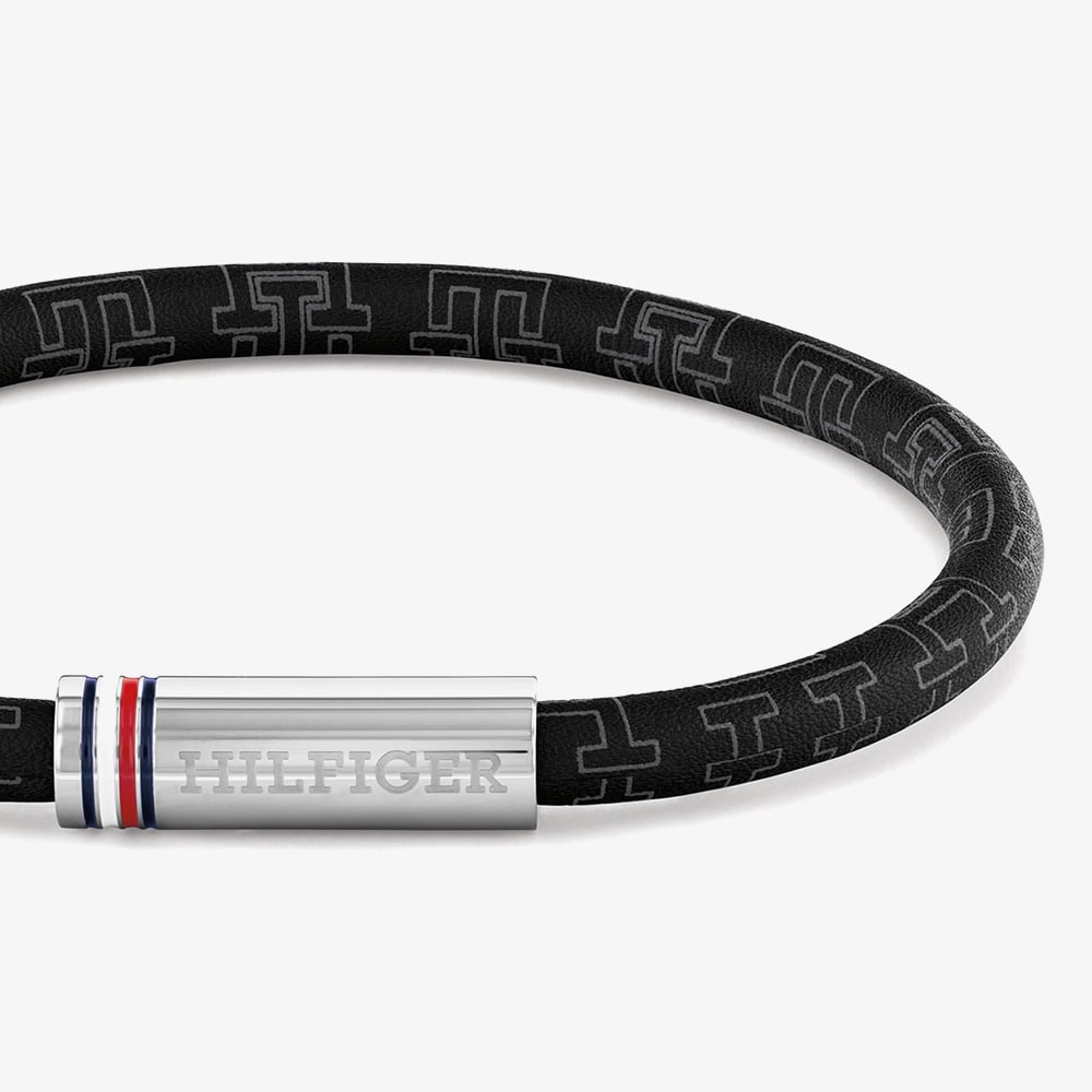 Tommy Hilfiger Printed Cord Black Leather 19cm Bracelet 2790704