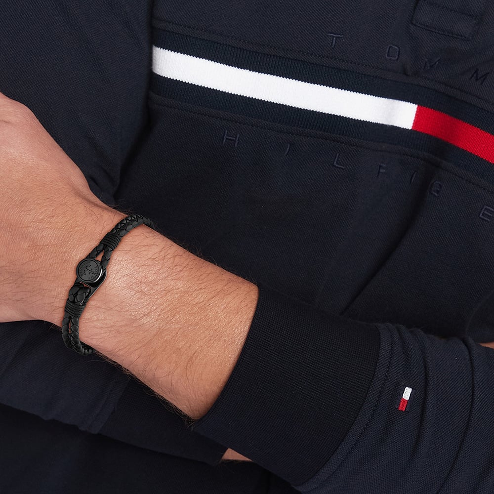 Tommy Hilfiger Nautical Black Double Braided Leather Bracelet 2790693
