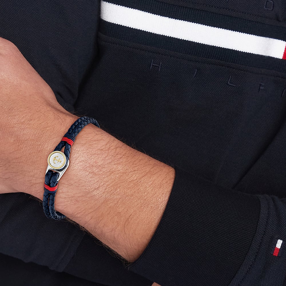 Tommy Hilfiger Nautical Blue Double Braided Leather Bracelet 2790691