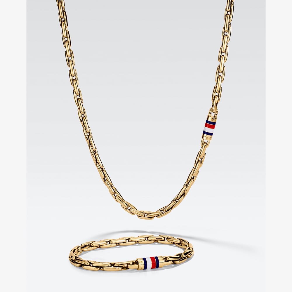 Tommy Hilfiger Yellow Gold Tone Plated Stainless Steel Rectangle Belcher Chain Bracelet 2790750
