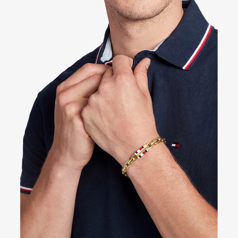 Tommy Hilfiger Yellow Gold Tone Plated Stainless Steel Rectangle Belcher Chain Bracelet 2790750