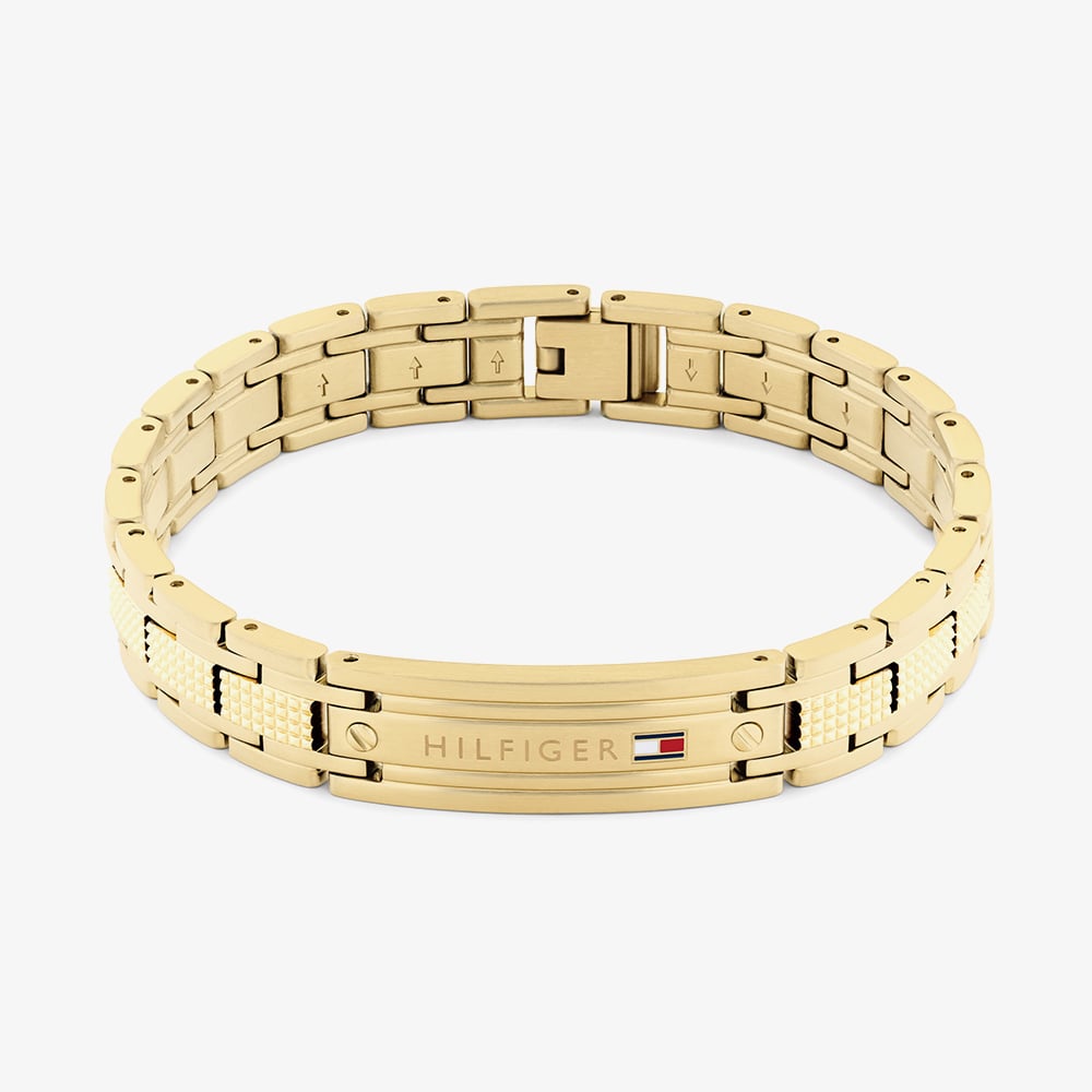 Tommy Hilfiger Oxford Yellow Gold Tone Plated Stainless Steel ID Bar Link Bracelet 2790733
