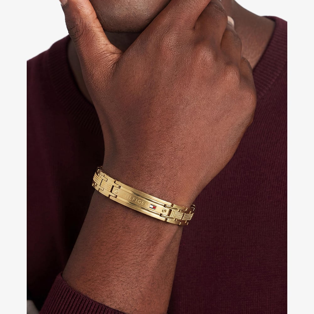Tommy Hilfiger Oxford Yellow Gold Tone Plated Stainless Steel ID Bar Link Bracelet 2790733