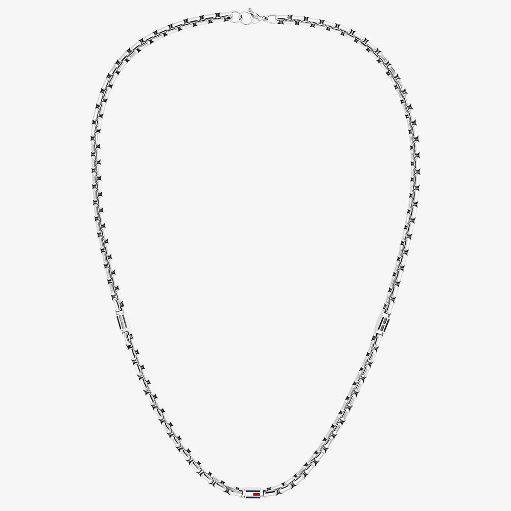 Tommy Hilfiger 3D Flag Metal Silver Tone Logo Necklace 2790672