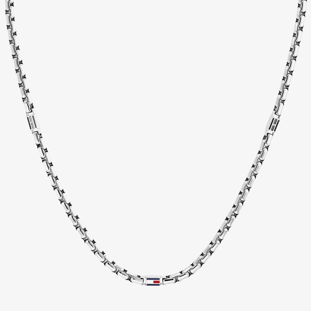 Tommy Hilfiger 3D Flag Metal Silver Tone Logo Necklace 2790672
