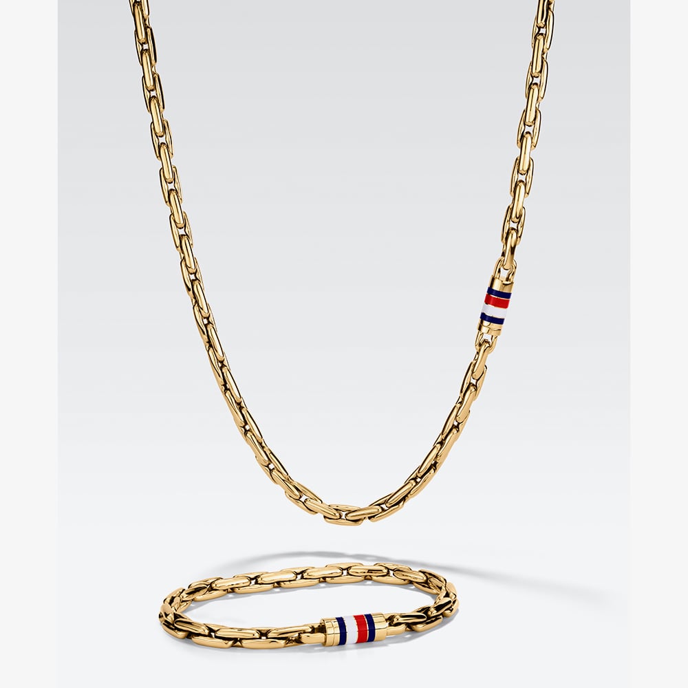 Tommy Hilfiger Yellow Gold Tone Plated Stainess Steel Logo Clasp Chain 2790746