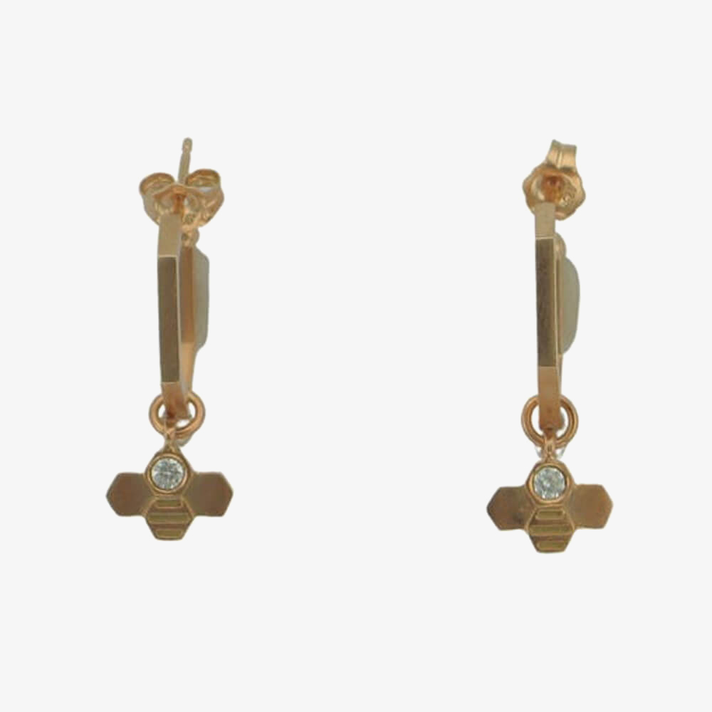 Rose Gold Plated Cubic Zirconia Hexagonal Tiny Bee Hoop Earrings BEH-RGP-CZ