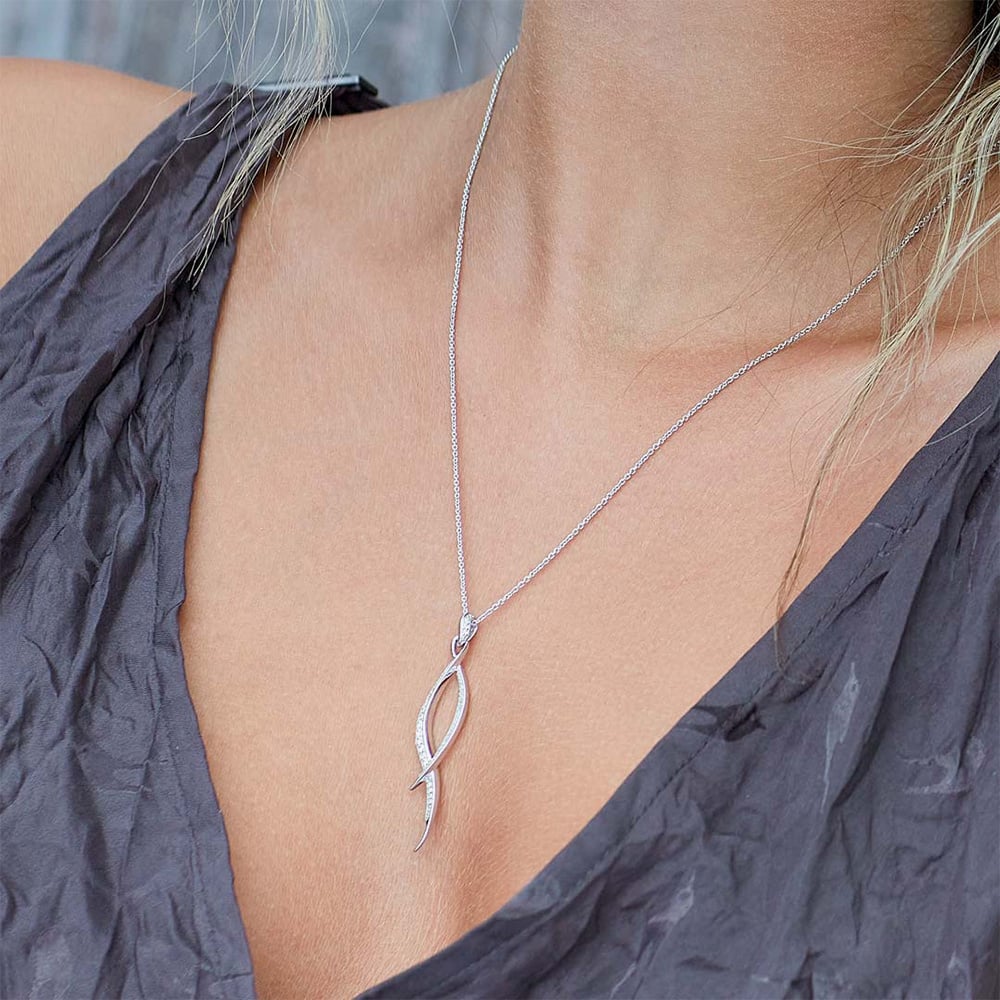Kit Heath Sterling Silver Entwine Twine Twist Pave Cubic Zirconia Necklace 90225CZ