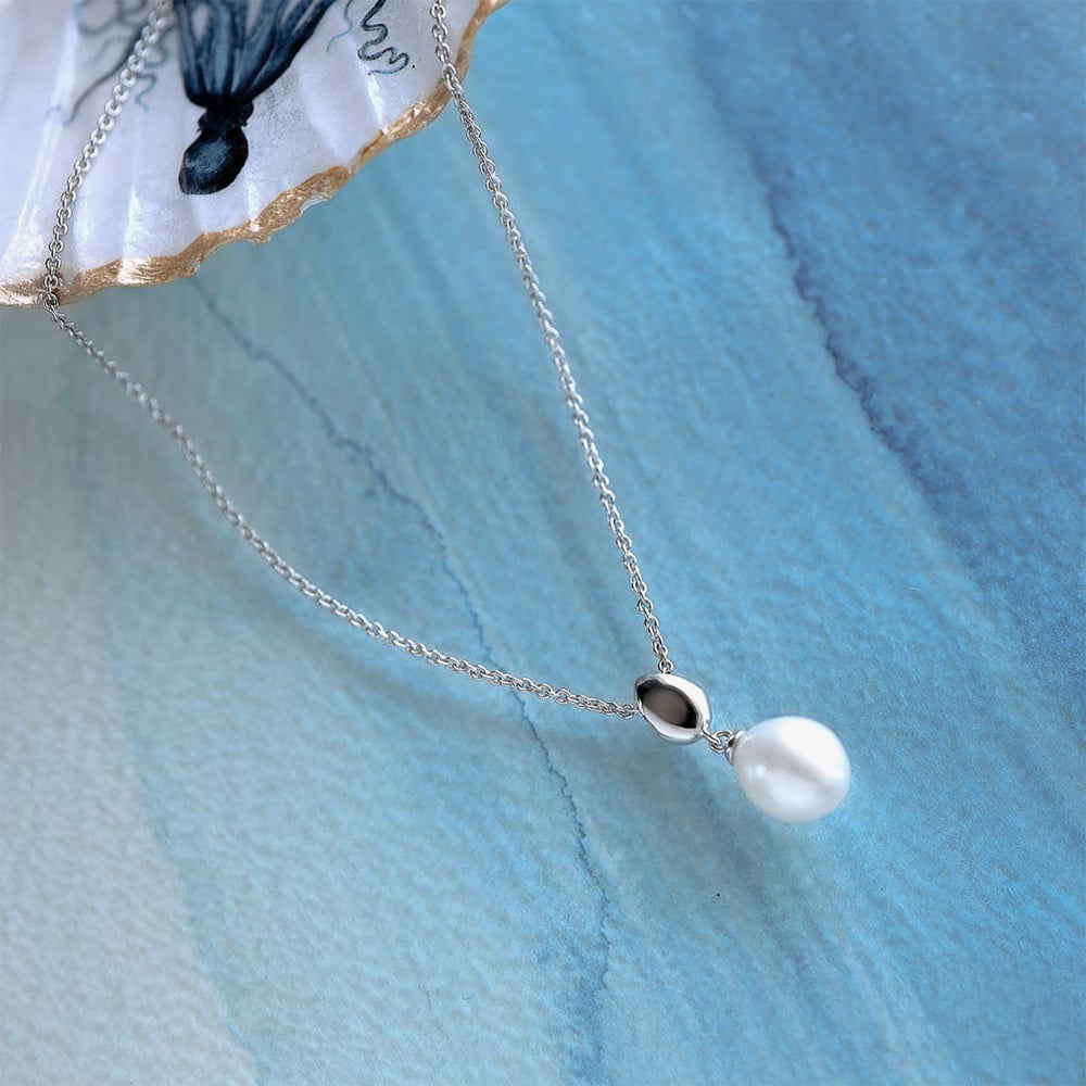 Kit Heath Sterling Silver Coast Pebbles Droplet Pearl Necklace 90184FP
