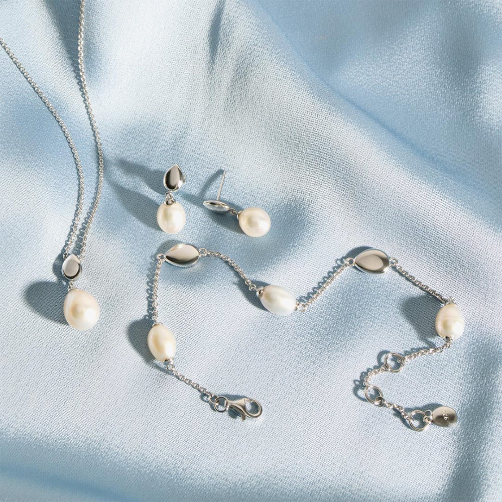 Kit Heath Sterling Silver Coast Pebbles Droplet Pearl Necklace 90184FP