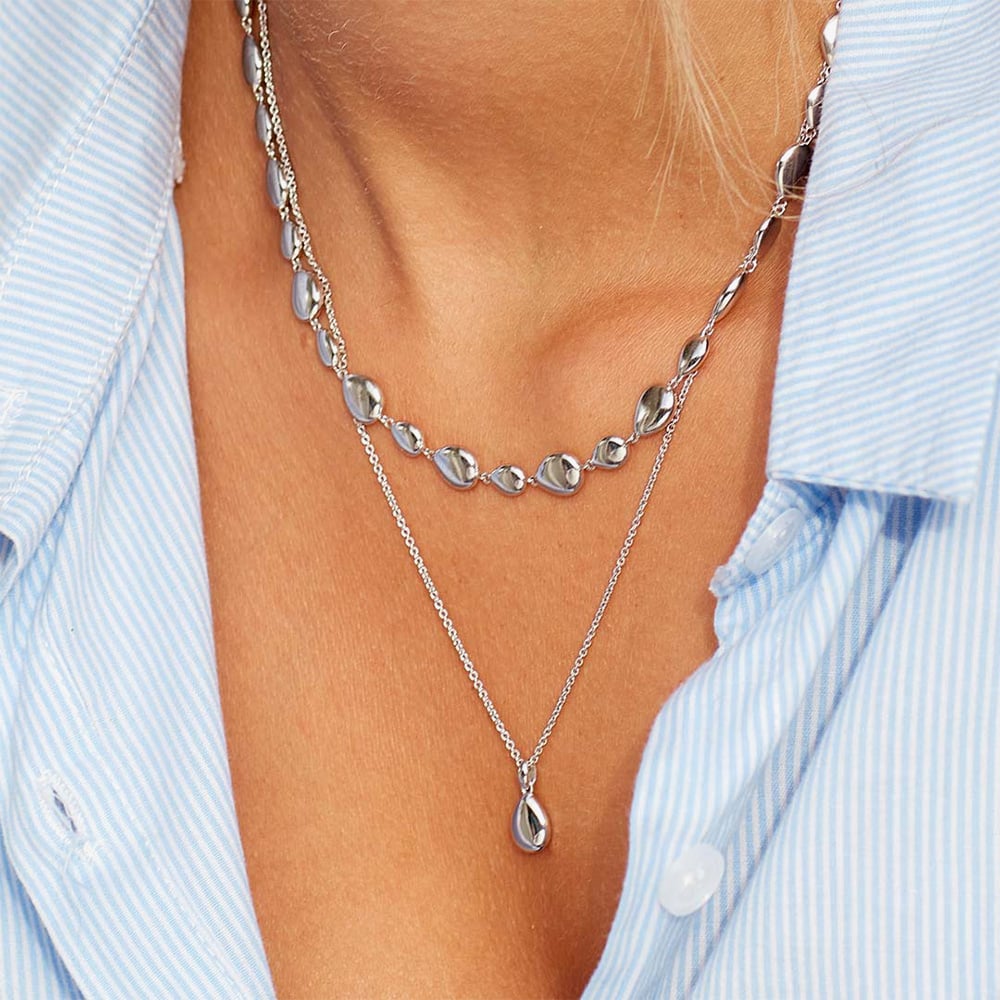 Kit Heath Sterling Silver Coast Pebbles Droplet Necklace 90185RP