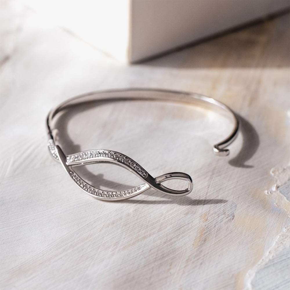 Kit Heath Sterling Silver Entwine Twine Twist Cubic Zirconia Pave Hinged Bangle 70227CZ