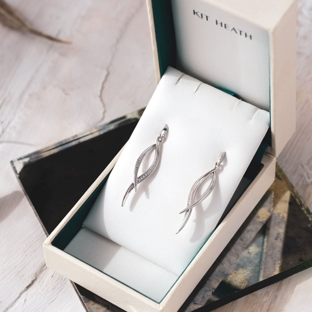 Kit Heath Sterling Silver Entwine Twine Twist Cubic Zirconia Pave Drop Earrings 50225CZ