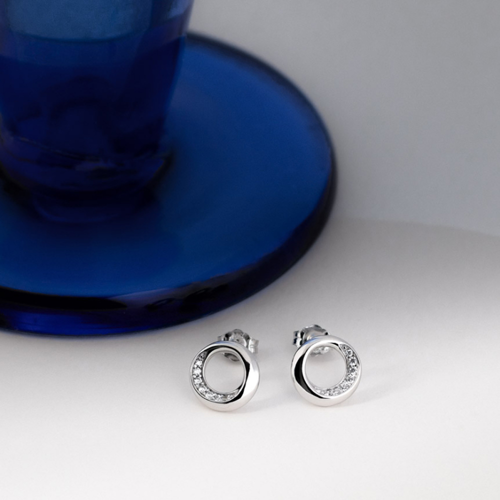 Kit Heath Sterling Silver Bevel Cirque Cubic Zirconia Pave Stud Earrings 3152CZ