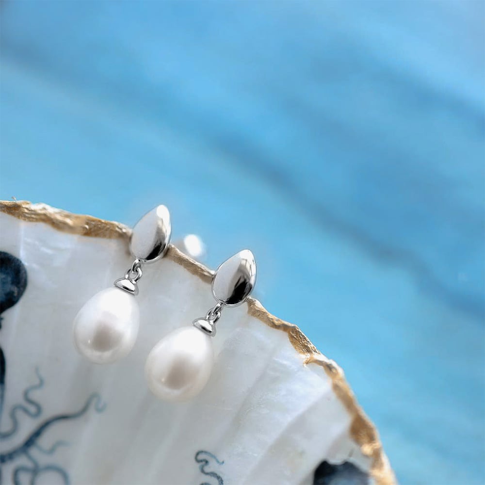Kit Heath Sterling Silver Coast Pebble Pearl Droplet Earrings 50184FP