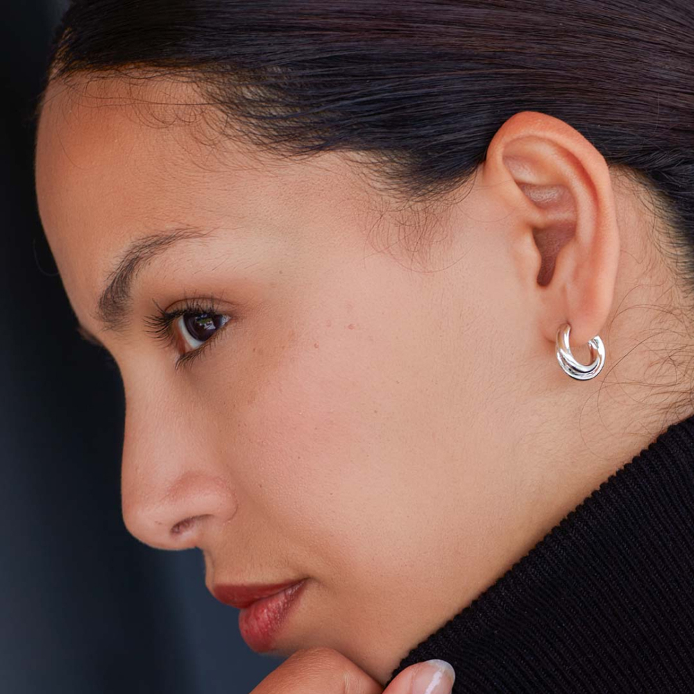 Kit Heath Sterling Silver Bevel Trilogy Hoop Earrings 6166RP