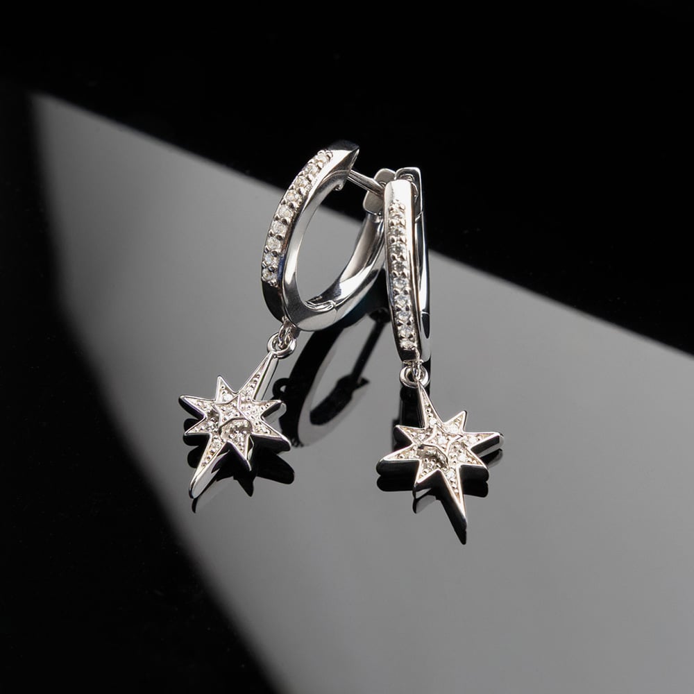 Kit Heath Silver Celeste North Star Hoop Earrings 50456CZ