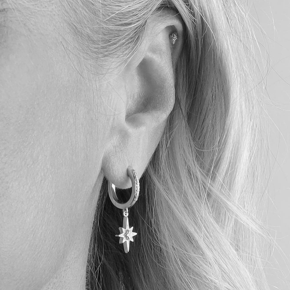 Kit Heath Silver Celeste North Star Hoop Earrings 50456CZ