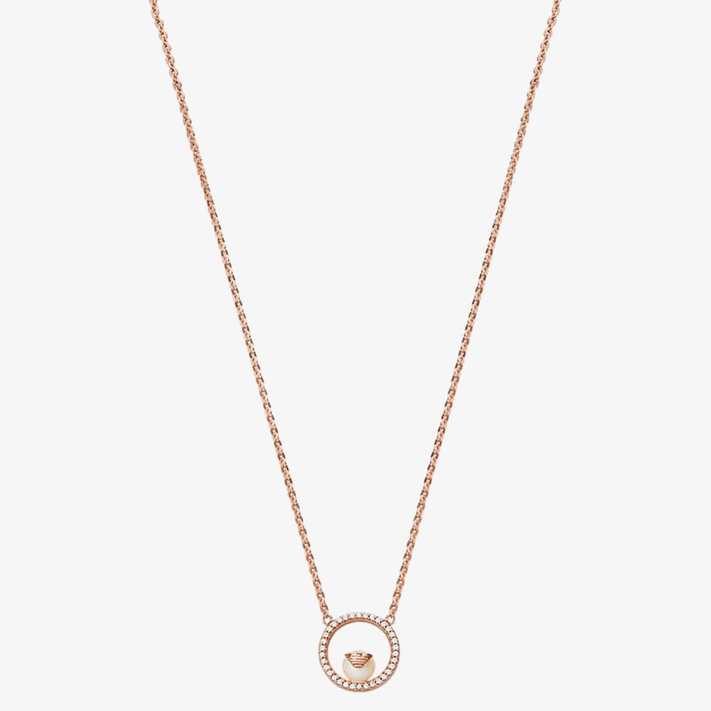 Product photograph of Emporio Armani Rose Gold Tone Cubic Zirconia Amp Pearl Necklace Eg3520221 from The Jewel Hut