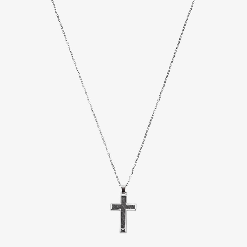 Emporio Armani Black Carbon Fibre Cross Necklace EGS1705040