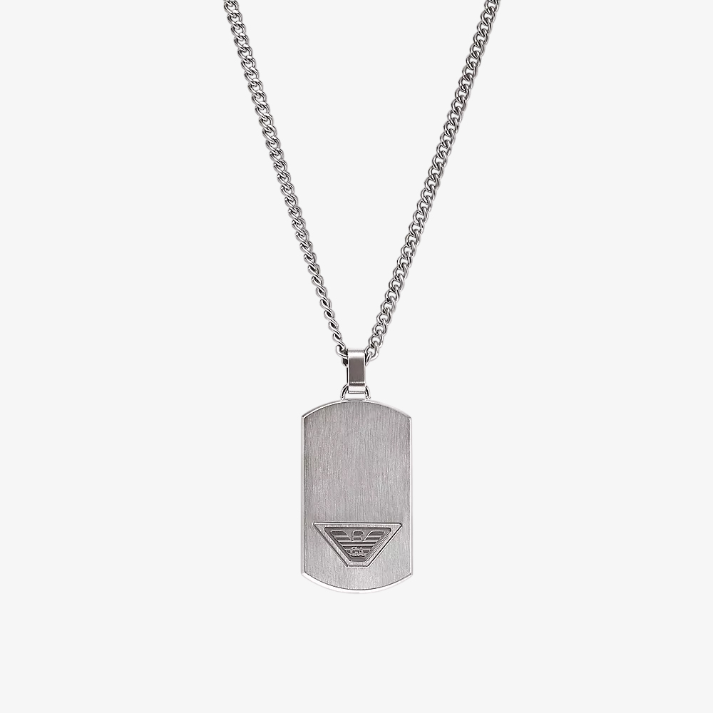 Emporio Armani Mens Silver Dog Tag Necklace EGS3125040