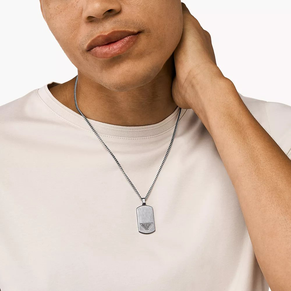Emporio Armani Mens Silver Dog Tag Necklace EGS3125040