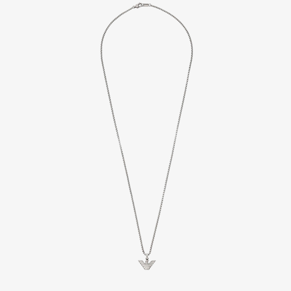 Product photograph of Emporio Armani Mens Silver Eagle Logo Pendant Necklace Egs3169040 from The Jewel Hut