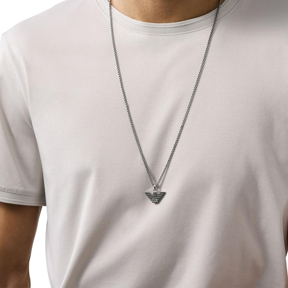 Emporio Armani Mens Stainless Steel Logo Necklace EGS3169040