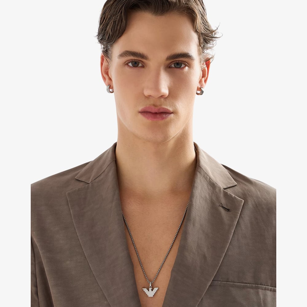 Emporio Armani Mens Stainless Steel Logo Necklace EGS3169040
