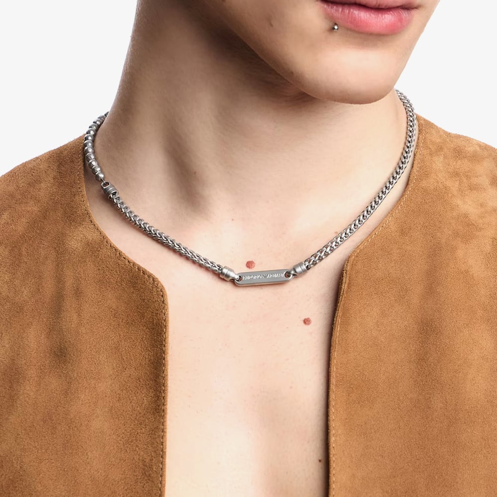 Emporio Armani Mens Stainless Steel ID Tag Chain Necklace EGS3182040