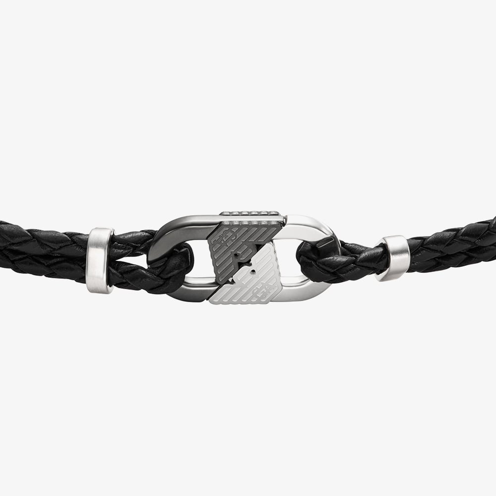Emporio Armani Mens Black Leather ID Bracelet EGS3171040