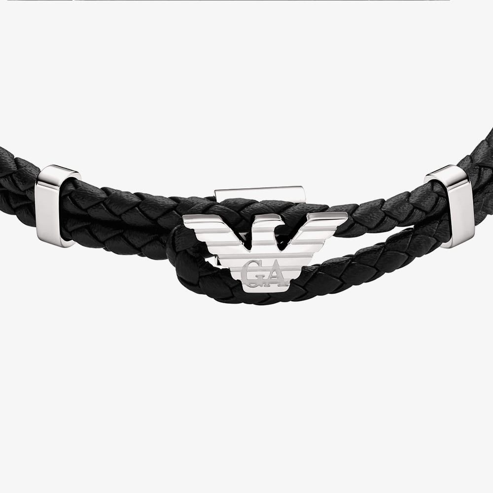Emporio Armani Mens Braided Leather Logo Bracelet EGS3237040