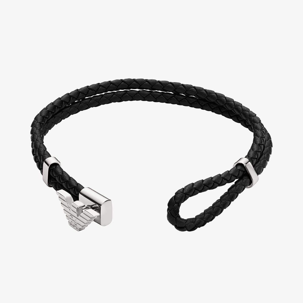 Emporio Armani Mens Braided Leather Logo Bracelet EGS3237040