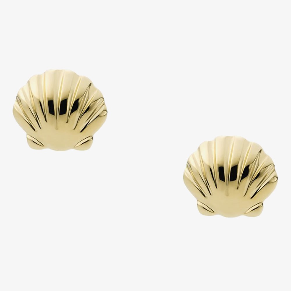 Product photograph of Fossil Georgia By The Shore Gold-tone Shell Stud Earrings Jf04058710 from The Jewel Hut