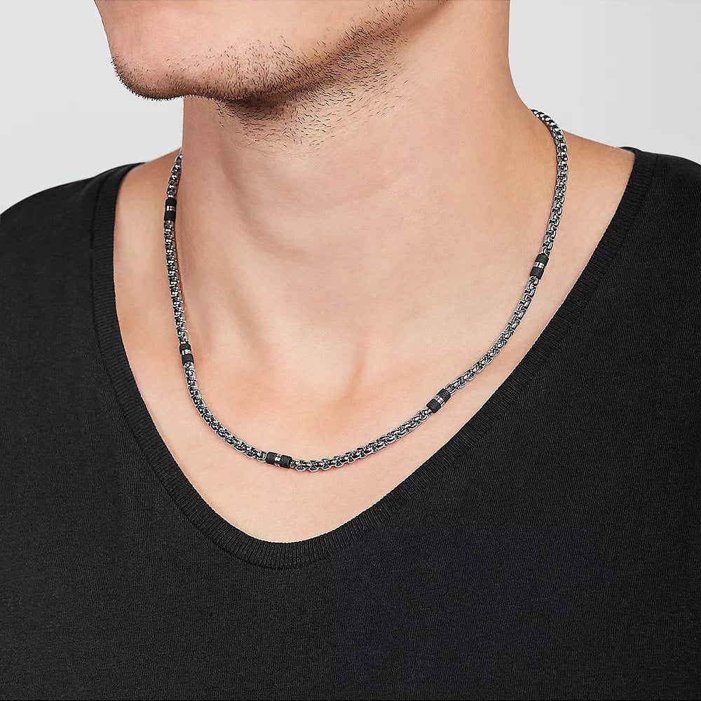 Fossil Ellis Black Marble Stainless Steel Necklace JF03314040