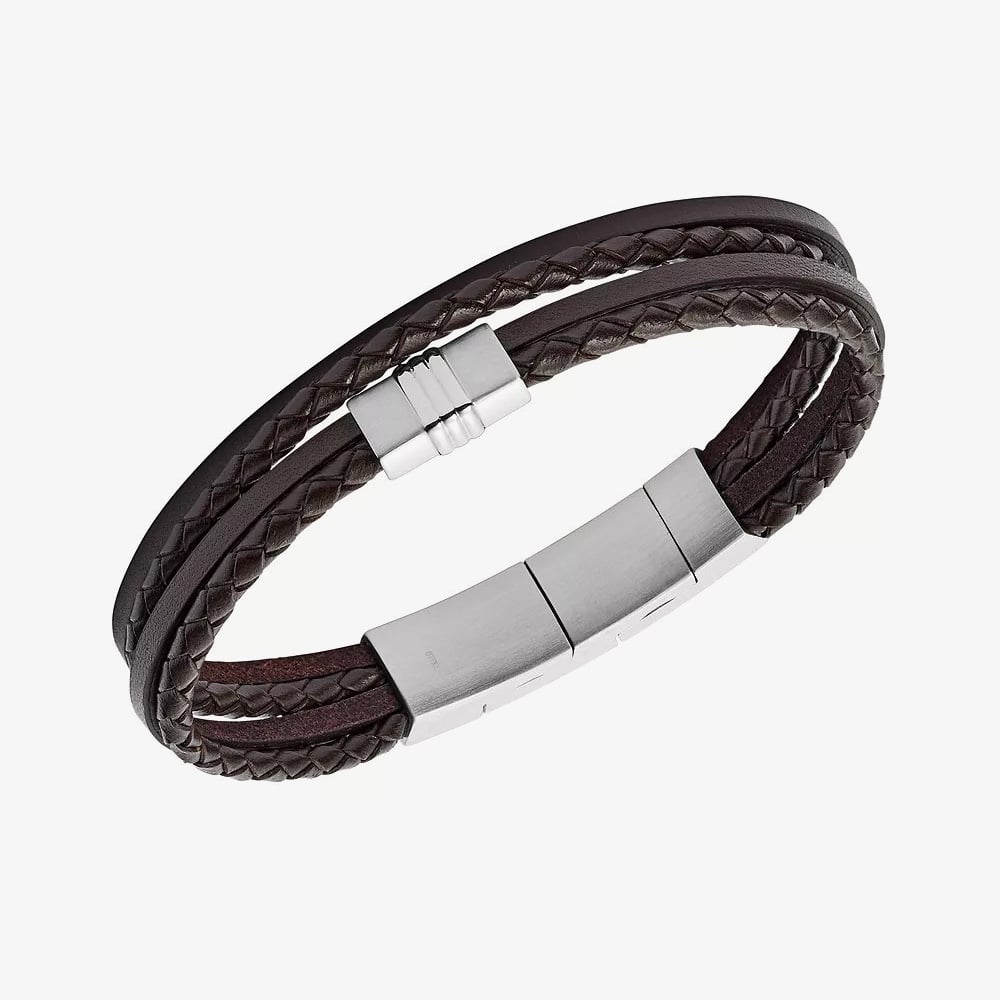 Fossil Townsman Vintage Multi Strand Brown Bracelet JF02934040