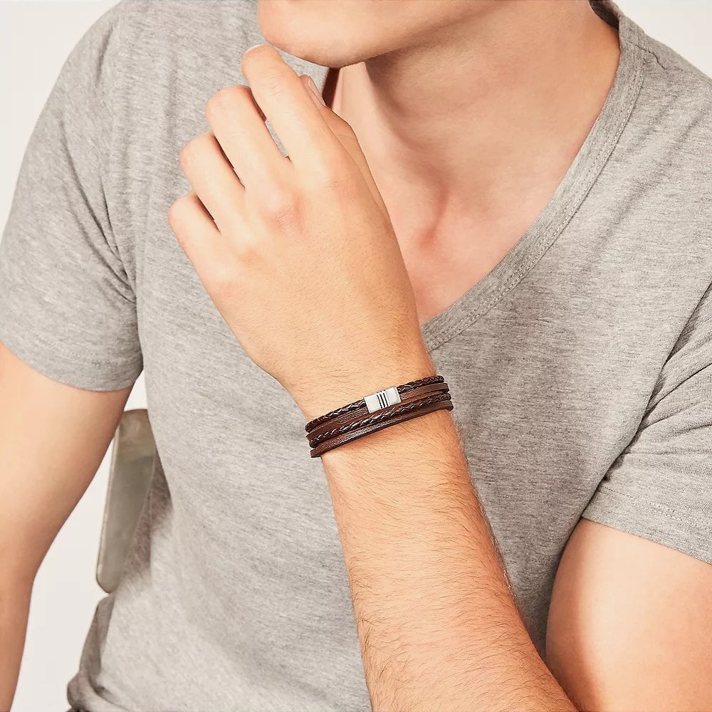 Fossil Townsman Vintage Multi Strand Brown Bracelet JF02934040